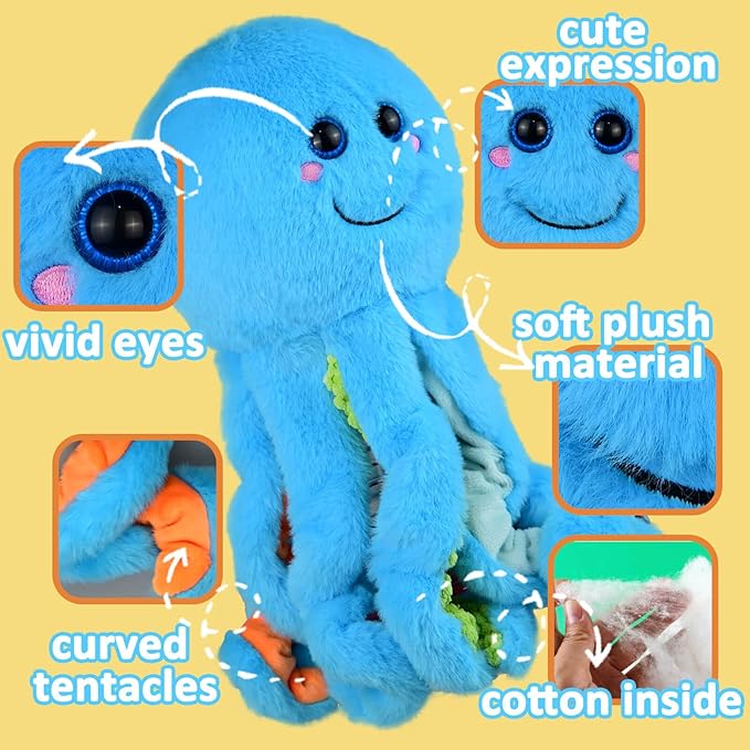 Octopus cuddly toy with 8 textured tentacles – sensory toy for babies and children