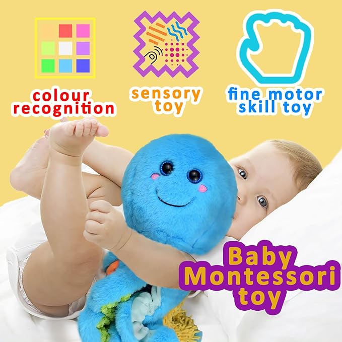 Octopus cuddly toy with 8 textured tentacles – sensory toy for babies and children