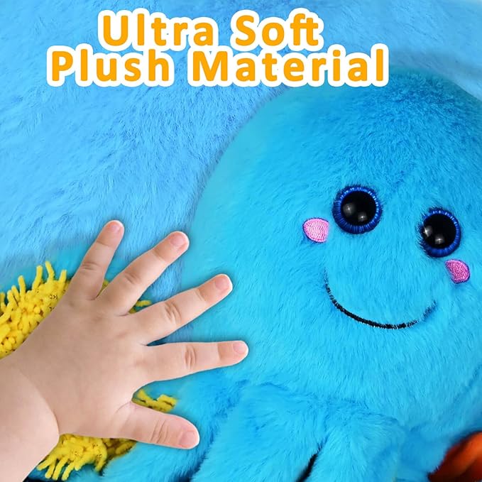 Octopus cuddly toy with 8 textured tentacles – sensory toy for babies and children