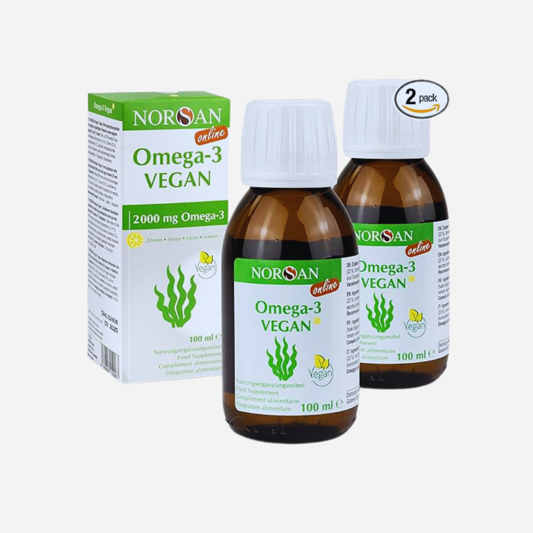 Adultos - NORSAN Premium Omega 3 Vegan pacote de 2 (2x 100 ml) - óleo de algas em altas doses com 2.000 mg de ômega-3 e 800 UI de vitamina D3