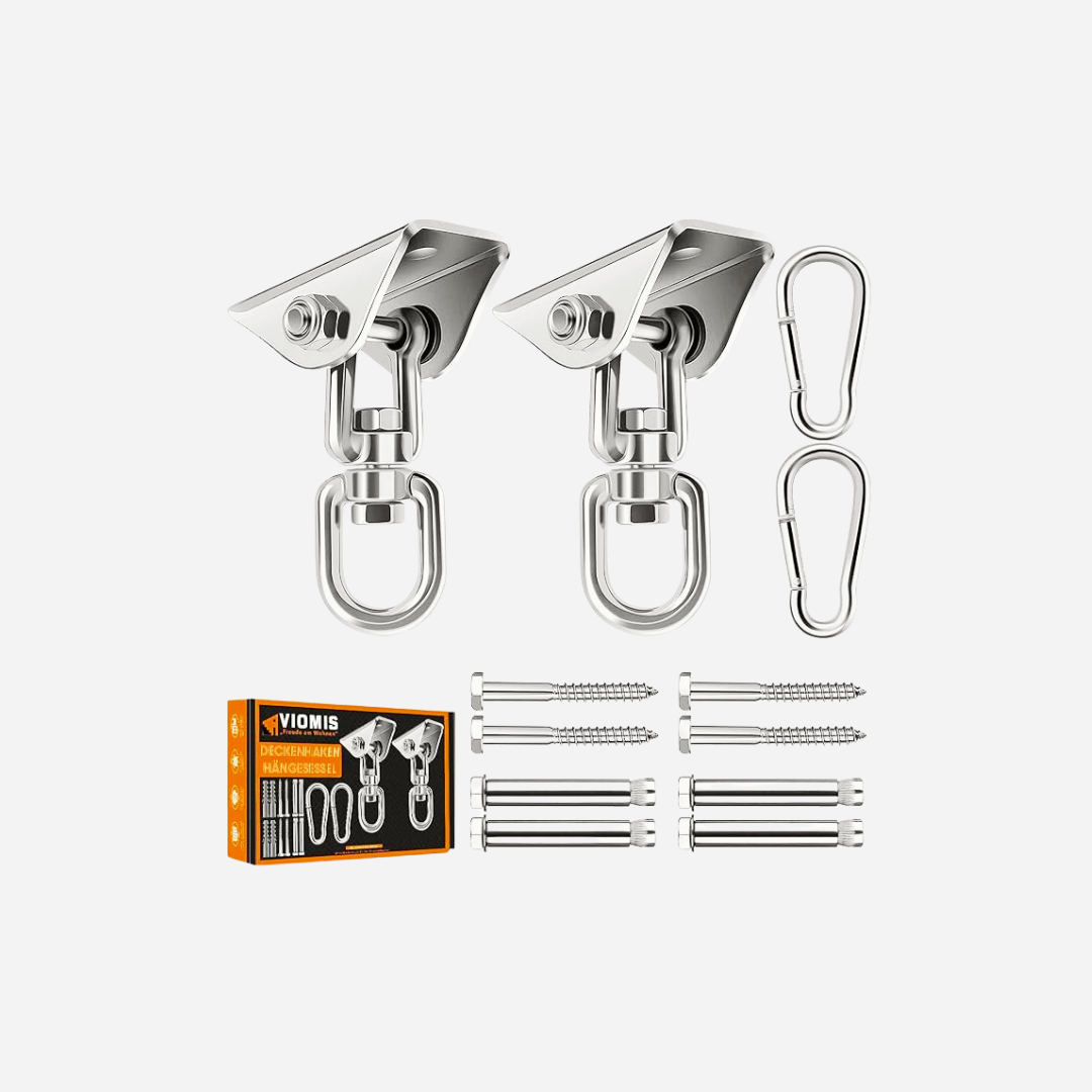 deckenhaken hängematte Viomis 2er Pack Deckenhaken aus Edelstahl | 360° drehbar | Bis zu 450 kg belastbar | Geeignet für Betonwände & Holzbalken | Innen & Außen