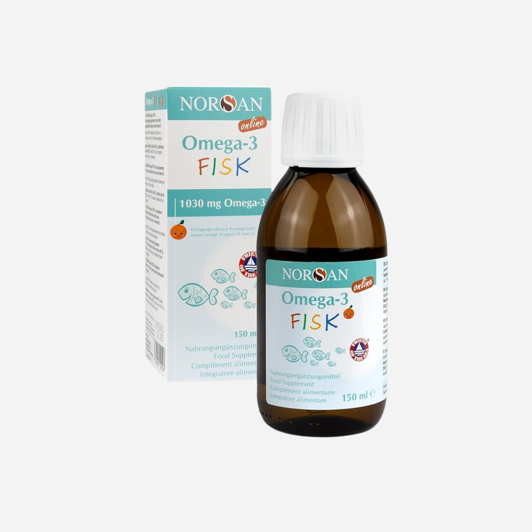 Kinder - NORSAN Omega-3 FISK Fischöl 150ml – Hochdosiertes Omega-3 Öl mit 1.030mg DHA & EPA pro Portion, Orangengeschmack