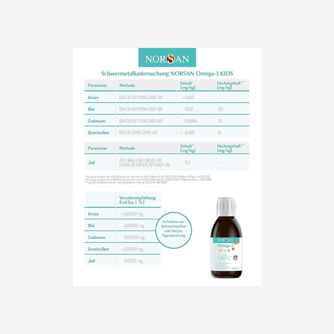 Kinder - NORSAN Omega-3 FISK Fischöl 150ml – Hochdosiertes Omega-3 Öl mit 1.030mg DHA & EPA pro Portion, Orangengeschmack