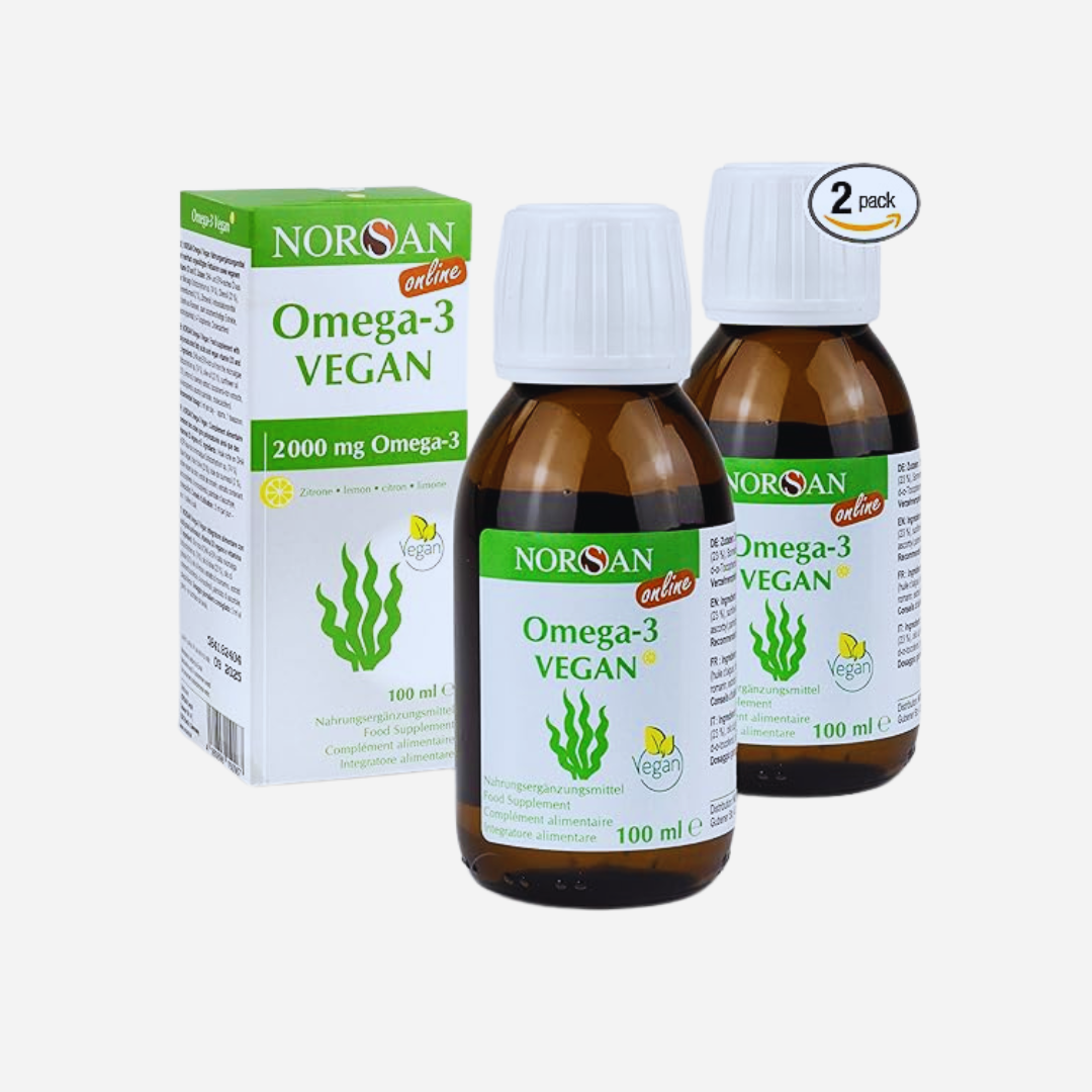 Für Erwachsene -NORSAN Premium Omega 3 Vegan 2er Pack (2x 100 ml) - Hochdosiertes Algenöl mit 2000 mg Omega-3 & 800 IE Vitamin D3