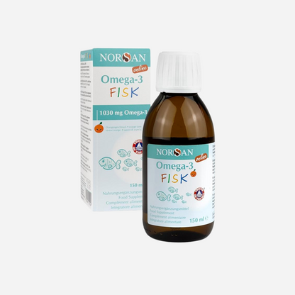 Kinder - NORSAN Omega-3 FISK Fischöl  150ml – Hochdosiertes Omega-3 Öl mit 1.030mg DHA & EPA pro Portion, Orangengeschmack