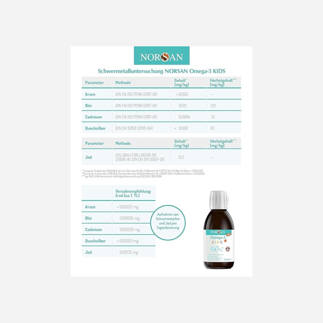 Kinder - NORSAN Omega-3 FISK Fischöl  150ml – Hochdosiertes Omega-3 Öl mit 1.030mg DHA & EPA pro Portion, Orangengeschmack